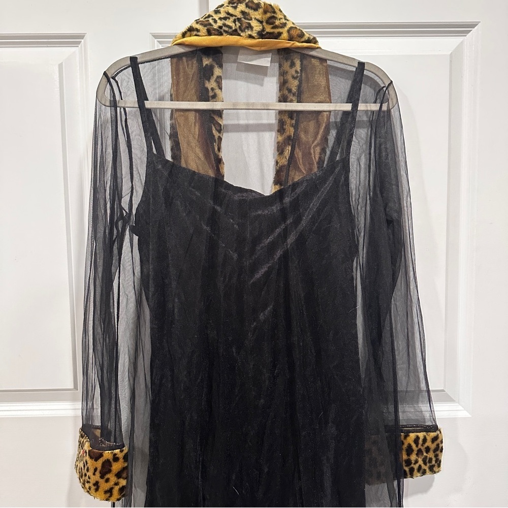 Black Sheer Robe with Leopard Trim and mini dress - Picture 6 of 9